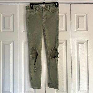 FREE PEOPLE Women's Olive Green Distressed Skinny Denim Jeans ~ Ladies Size 27